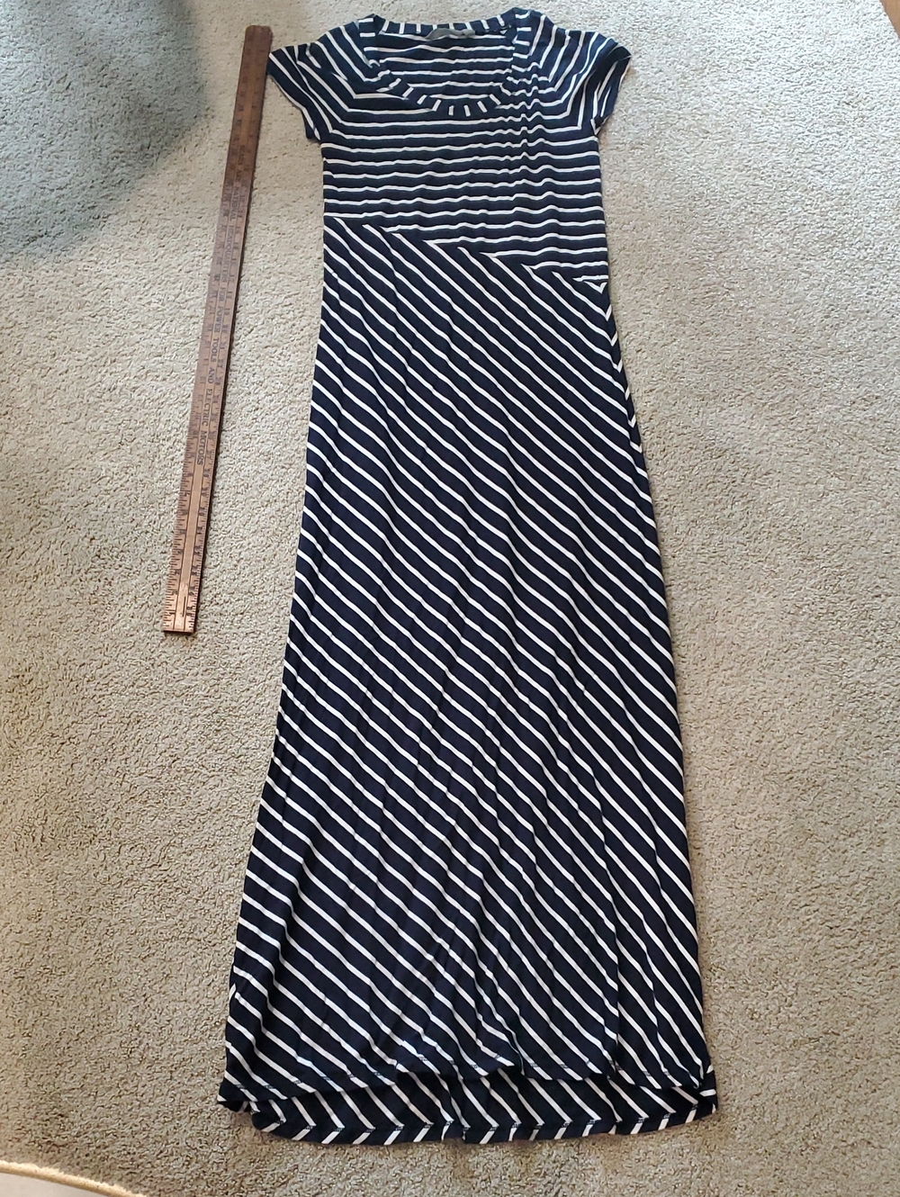 Athleta Navy White Striped Long Dress